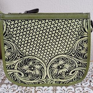 Green and Black Crossbody Bags with Intricate Designs